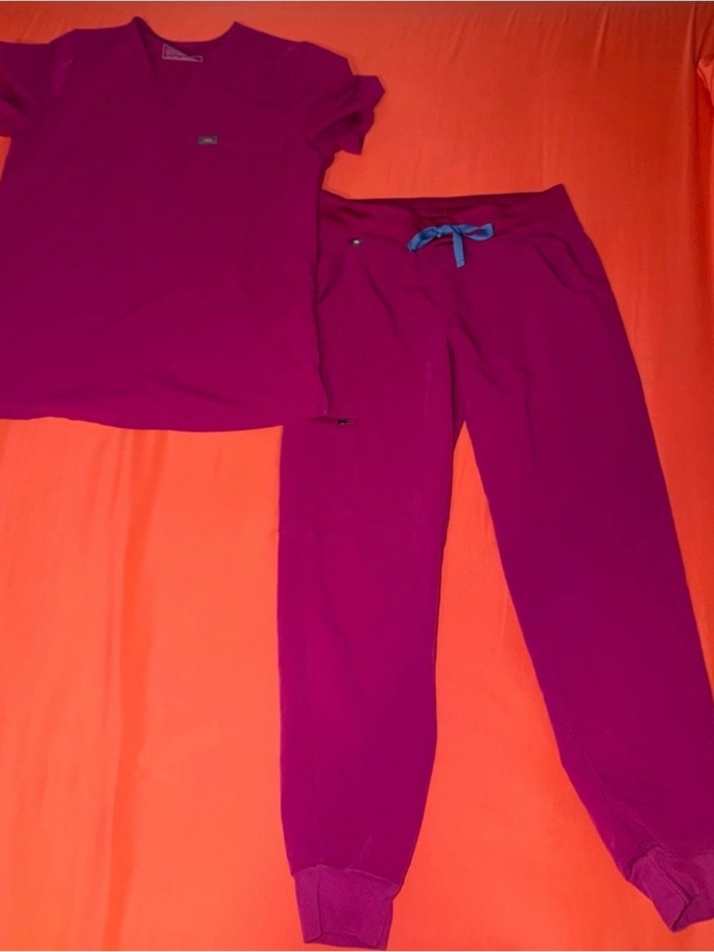 Figs Women's Magenta Jogger Pants with Blue Drawstring